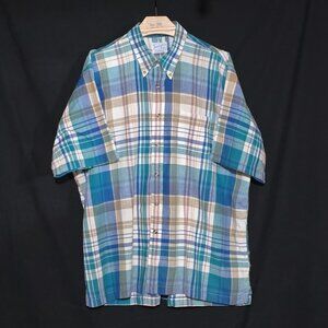 Vtg Trimingham's Bermuda SS BF Shirt - Blue Plaid - Sz XL*